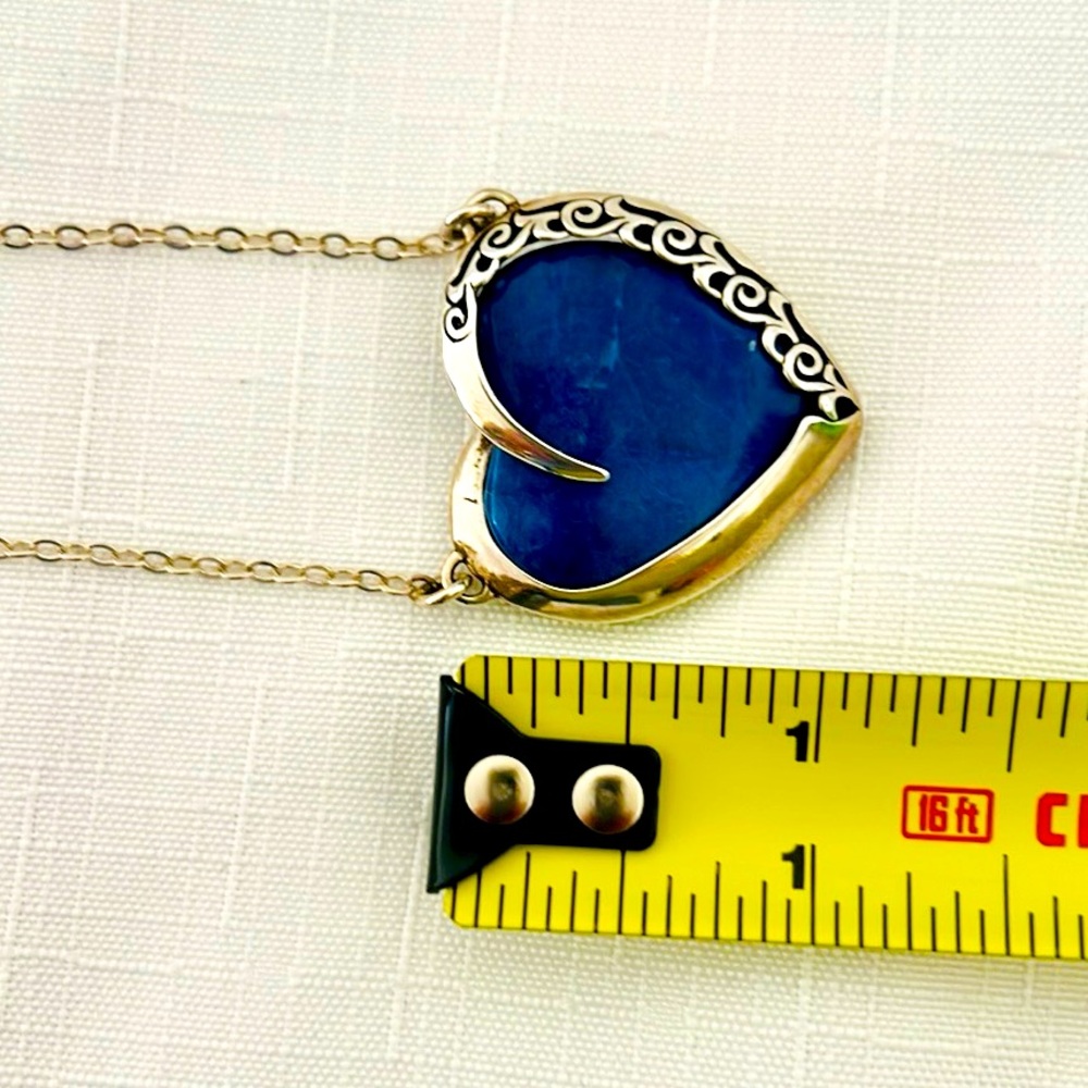 Vintage / Filigree Natural Lapis Heart Necklace / Sterling Silver - Picture 7 of 12